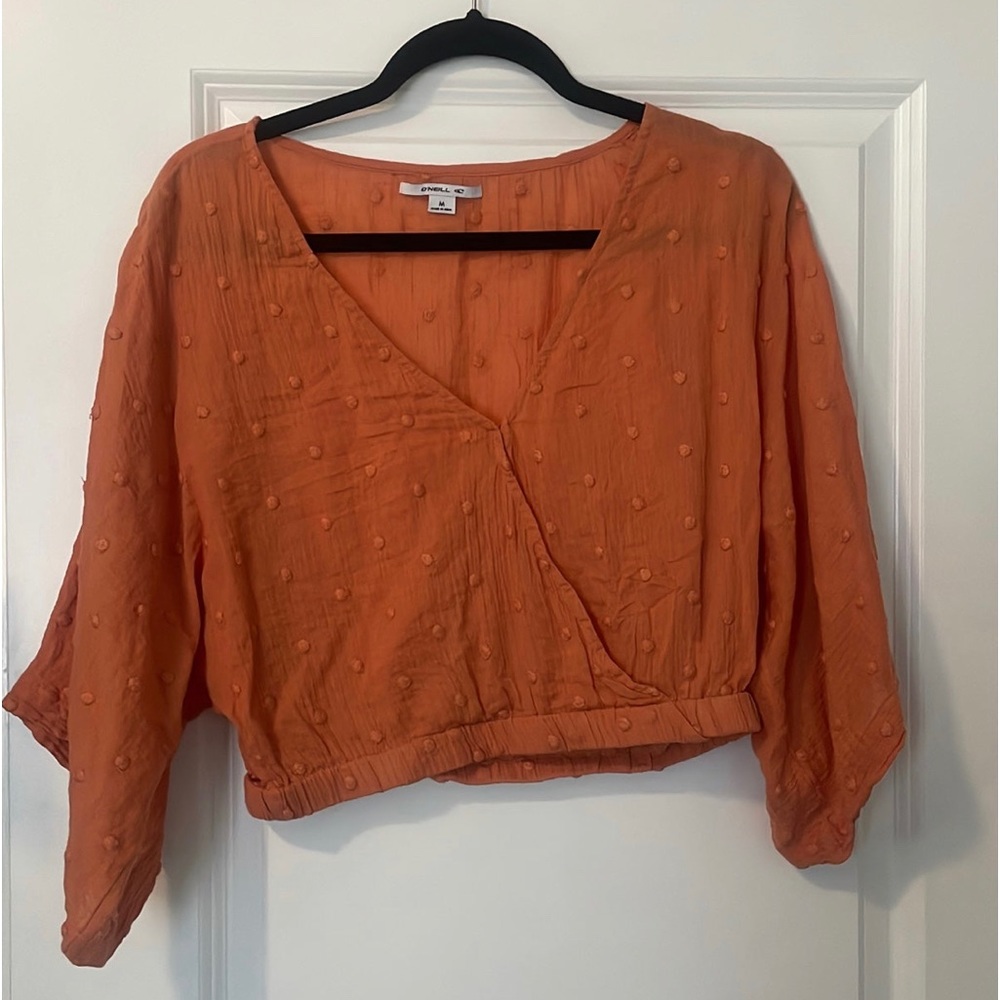 O’Neill Orange Polkadot Cropped 3/4 Sleeve Top M